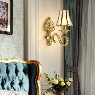 Mid-century gold wall light in living room — contemporary sconce