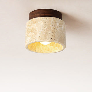 Industrial walnut beige stone wall lamp — sconce fixture