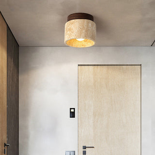 Beige stone wall sconce walnut wood illuminated — industrial
