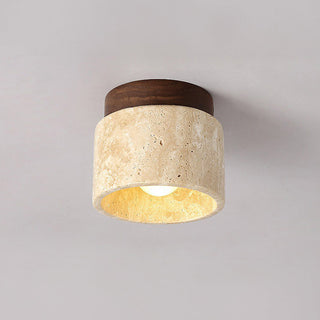 Applique murale industrielle en pierre - Lampe contemporaine en pierre beige avec applique murale en noyer