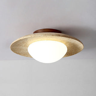 Applique murale industrielle en pierre - Lampe contemporaine en pierre beige avec applique murale en noyer