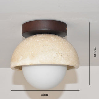 Beige stone industrial walnut wall lamp — contemporary sconce