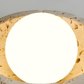 Industrial beige stone wall lamp walnut close-up — sconce