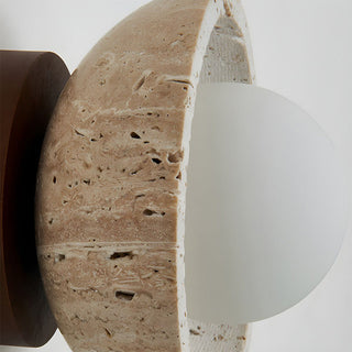Beige stone wall lamp walnut wood — industrial contemporary