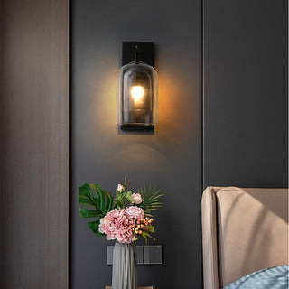 Scandinavian cylinder wall sconce illuminated — double glass lamp