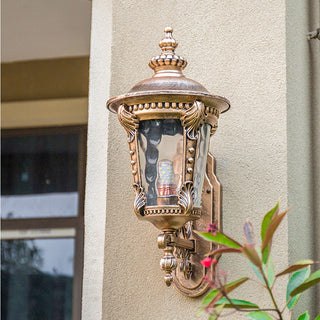 Bronze retro wall lamp illuminated — mid-century modern sconce