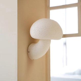 French mushroom cream resin wall lamp illuminated — soft glow