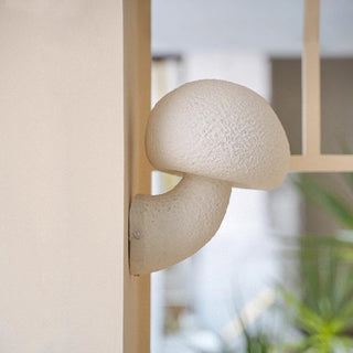 French cream mushroom wall light angle — resin soft glow sconce