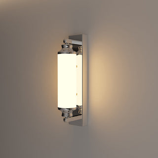 Modern chrome cylindrical LED wall lamp angle — sleek sconce