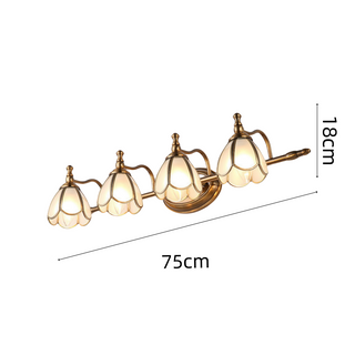 Gold French mushroom shade bathroom wall sconce — vanity
