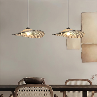Vintage lotus leaf pendant side view — fabric shade ceiling lamp