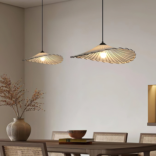 Lotus leaf pendant top view — vintage fabric shade hanging lamp