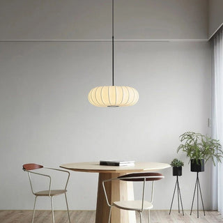 Fabric drum pendant lamp detail — white pumpkin soft shade