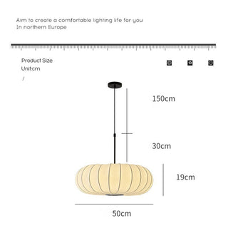 White drum pendant from above — pumpkin fabric soft shade lamp