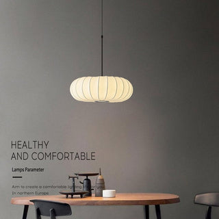 Fabric Drum Pendant Light – White Pumpkin Shaped Lamp With Soft Shade