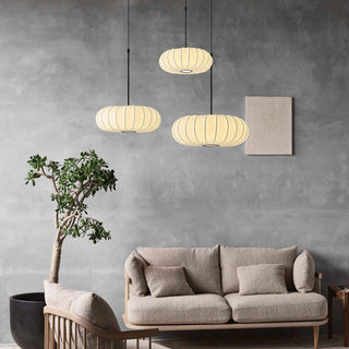 Fabric drum pumpkin pendant hanging — white soft shade ceiling lamp