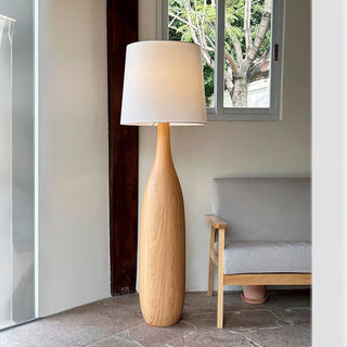 Retro solid wood vintage floor lamp — fabric shade warm