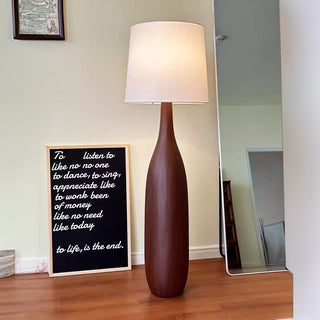 Solid wood vintage lamp close-up — retro fabric detail