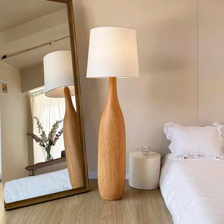 Solid wood retro lamp setting — vintage fabric wide view