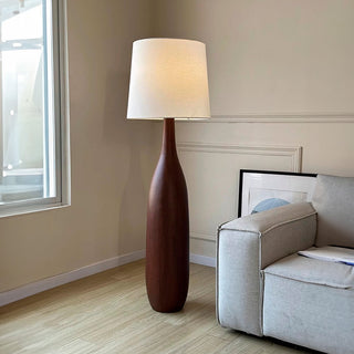 Solid wood retro lamp front — vintage fabric shade design