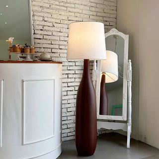 Solid wood retro floor lamp wide — vintage fabric warm