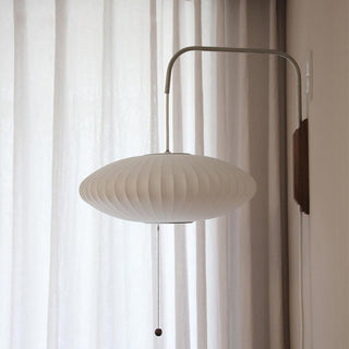 White silk shade modern Bauhaus wall sconce — wood lamp