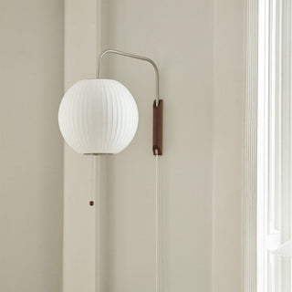 Modern wood Bauhaus wall sconce white silk shade — fixture