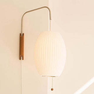 Silk shade Bauhaus white wood wall lamp — modern sconce