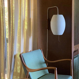 Bauhaus modern wood wall sconce white silk — shade lamp