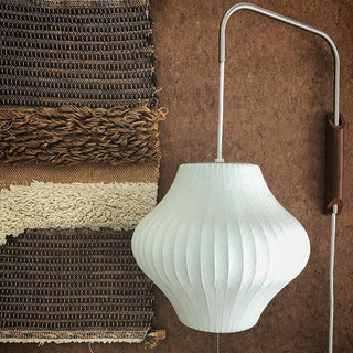 Bauhaus white silk wall lamp wood angle — modern sconce