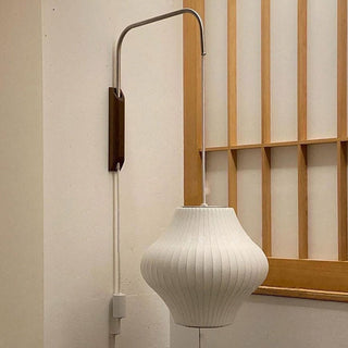 Applique murale Bauhaus – Applique en soie blanche | Luminaire moderne en bois et soie