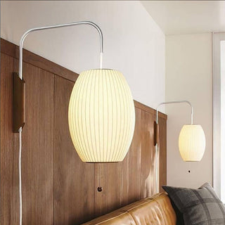Applique murale Bauhaus – Applique en soie blanche | Luminaire moderne en bois et soie