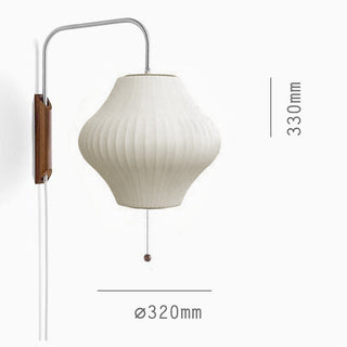 Bauhaus wood wall lamp white silk shade illuminated — modern