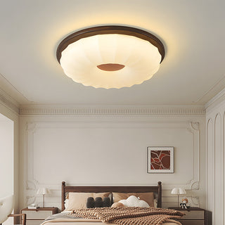 Energy efficient walnut ceiling light – simple LED bedroom