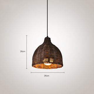 Kitchen pendant with natural bamboo rattan basket shade