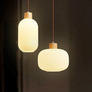 Vintage hanging lamp with lantern-style glass shade