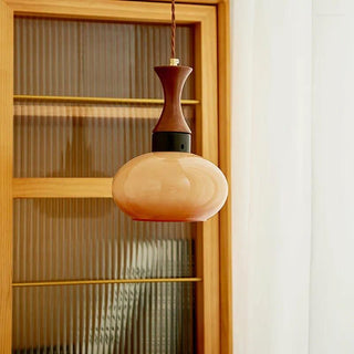 Kitchen island pendant with yellow dome wooden accent