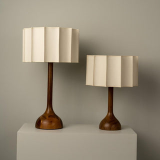 Walnut fabric bedside lamp front — retro LED design