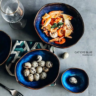 french cat eye bowl earthworks blue ceramic porcelain serving dish irregular shape detail