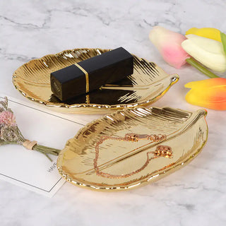 gold leaf ceramic tray earthworks elegant jewelry organizer dish enamel coating side view