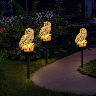 Outdoor Solar Lamp – Hand-Painted Resin Owl With Warm Glow LED Lighting