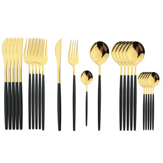stainless steel cutlery 24 piece gold silver rose finish flatware top view