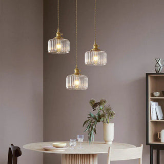 Cylindrical vintage glass pendant — kitchen island lamp