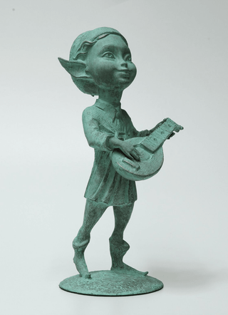 bronze mythological elf unique artist signed art sculpture side view