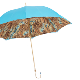Animal print brass handle luxury women's umbrella side view