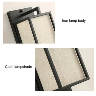 Linen Wall Light – Chinese Style Iron Wall Lamp with Linen Fabric Shade & Black Metal Frame