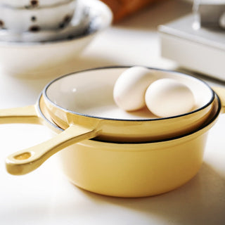 enamel cast iron pan all in one pot non-stick coating single handle set view