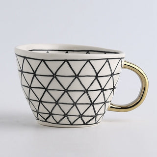 hand painted ceramic mugs luxury porcelain drinkware gold handle 350ml cup detail shot