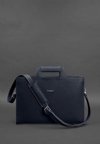 women leather laptop bag spacious business briefcase shoulder strap close-up