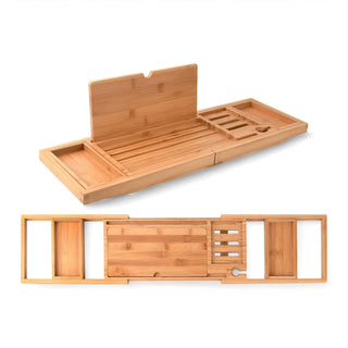 adjustable wooden bathtub caddy bath tray tablet holder soap dish set view